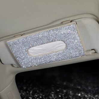 Auto Zonneklep Tissue Box Holder Crystal Diamond Pu Lederen Auto Servet Houder Papieren Handdoek Cover Case Auto Decor Accessoires Beige