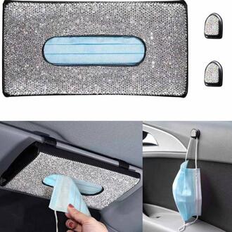 Auto Zonneklep Tissue Doos Houder, Kristal Fonkelende Servet Houder, Pu Leather Back Seat Tissue Box, vrouwen Auto Interieur Onderdelen 02