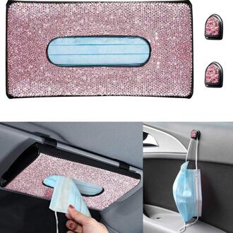 Auto Zonneklep Tissue Doos Houder, Kristal Fonkelende Servet Houder, Pu Leather Back Seat Tissue Box, vrouwen Auto Interieur Onderdelen 03