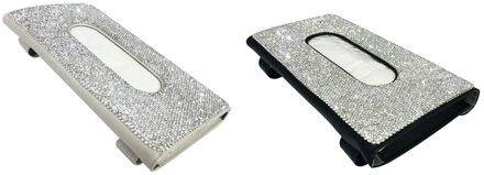 Auto Zonneklep Tissue Doos Houder Kristal Fonkelende Servet Houder Pu Lederen Auto Accessoires Voor Vrouwen Voor Auto 'S