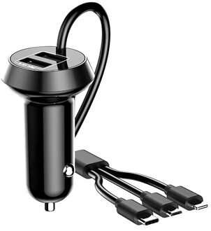 Autolader Een Drag Drie Dubbele Usb Snelle Oplader Multifunctionele Auto Charger Met Data Kabel Auto Accessoires
