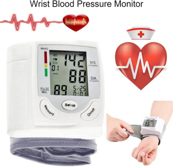 Automatic Digital LCD Display Wrist Blood Pressure Monitor Heart Beat Rate Pulse Meter Measure Tonometer Sphygmomanometer White