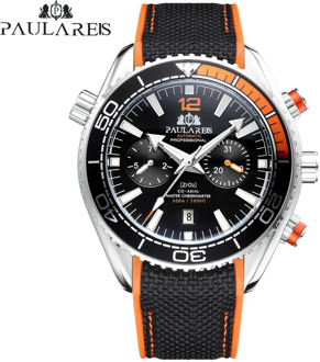 Automatic Self Wind Mechanical Canvas Rubber Strap Orange Blue Red Multifunction Date Month Men Sport Watch