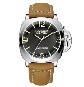 Automatic Self Wind Mechanical Genuine Brown Leather Strap Yellow Green Luminous 44mm Luxury Rose Gold Military Men Watch