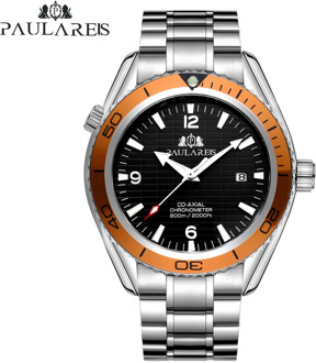 Automatic Self Wind Mechanical Stainless Steel Strap Simple Orange Blue Bezel Date Business Men Watch