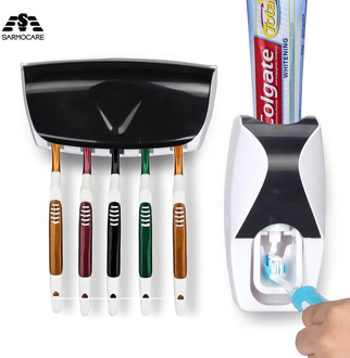 Automatic Toothpaste Dispenser Wall Mount Dust-proof Toothbrush Holder Wall Mount Storage Rack Bathroom Accessories Set Squeezer