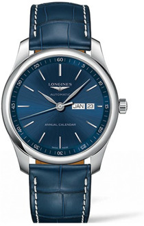 Automatisch Blauw Wijzerplaat Leren Band Horloge Longines , Blue , Dames - ONE Size