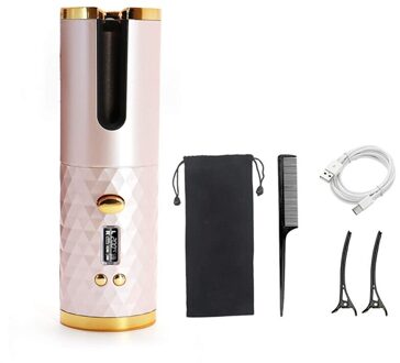 Automatische Hair Curler Roterende Krultang Keramische Verwarming Haar Stok Draadloze Magic Voor Krullen Golven Haar Styling Gereedschap Salon Roze