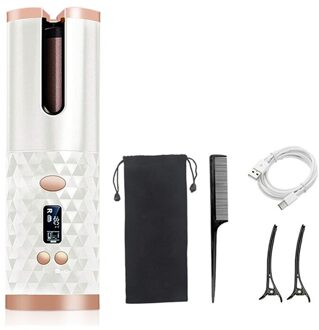 Automatische Hair Curler Roterende Krultang Keramische Verwarming Haar Stok Draadloze Magic Voor Krullen Golven Haar Styling Gereedschap Salon wit
