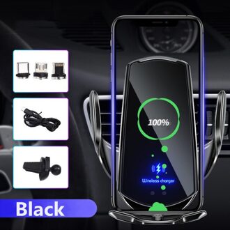 Automatische Infrarood Sensor 15W Snelle Auto Draadloze Oplader Mount Auto Telefoon Houder Voor Iphone 12 11 Xs Xr X 8 Samsung S10 S20 S21 zwart