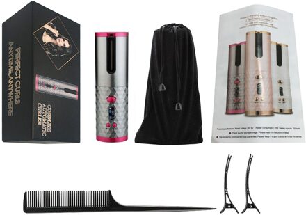 Automatische Krultang Usb Draadloze Draagbare Oplaadbare Automatische Haar Krultang Ijzer Met Led Digitale Display Voor Home Reizen grijs A