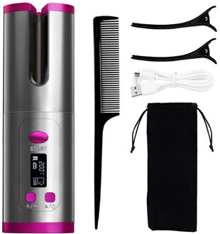 Automatische Krultang Usb Draadloze Draagbare Oplaadbare Automatische Haar Krultang Ijzer Met Led Digitale Display Voor Home Reizen grijs B