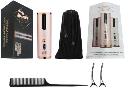 Automatische Krultang Usb Draadloze Draagbare Oplaadbare Automatische Haar Krultang Ijzer Met Led Digitale Display Voor Home Reizen roze A