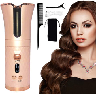 Automatische Krultang Usb Draadloze Draagbare Oplaadbare Automatische Haar Krultang Ijzer Met Led Digitale Display Voor Home Reizen roze C
