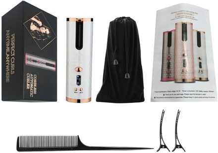 Automatische Krultang Usb Draadloze Draagbare Oplaadbare Automatische Haar Krultang Ijzer Met Led Digitale Display Voor Home Reizen wit A