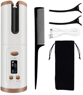 Automatische Krultang Usb Draadloze Draagbare Oplaadbare Automatische Haar Krultang Ijzer Met Led Digitale Display Voor Home Reizen wit B