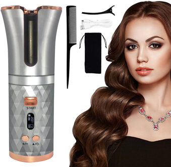 Automatische Krultang Usb Draadloze Draagbare Oplaadbare Automatische Haar Krultang Ijzer Met Led Digitale Display Voor Home Reizen zilver C