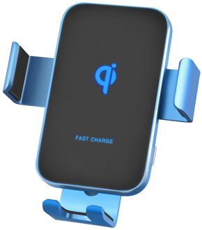 Automatische Magnetische Sensor Met Aluminium Case Draadloze Autolader, voor Iphone X Samsung S10 S9 S8 Telefoon Houder Auto Telefoon blauw zwart