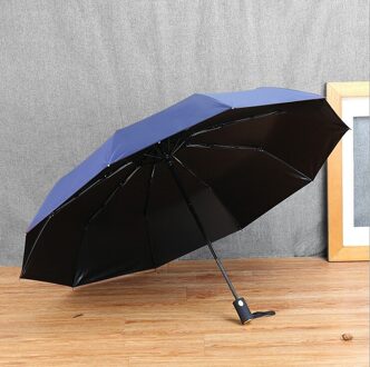 Automatische Mannelijke Paraplu Regen Vrouwen Anti UV Parasol Winddicht Chinese Mannen Folding Auto Houten Paraplu Paraguas Guarda Chuva donker blauw