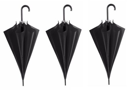 Automatische paraplu - 3x - zwart - dia 107 cm - 82 cm lang - regen - polyester/metaal