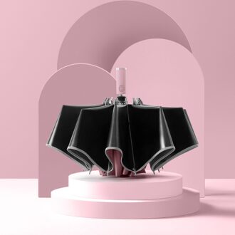 Automatische Paraplu Reverse Vouwen Business Paraplu Met Reflecterende Strips roze