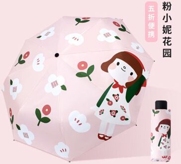 Automatische Parasol Vrouwelijke Vouwen Kleine Draagbare Mooie Zonnescherm Zonnebrandcrème Anti Ultraviolet Student Paraplu Dual Purpose handleiding - roze Mini