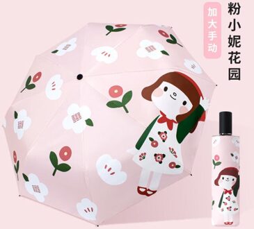 Automatische Parasol Vrouwelijke Vouwen Kleine Draagbare Mooie Zonnescherm Zonnebrandcrème Anti Ultraviolet Student Paraplu Dual Purpose handleiding - Xiaoni roze