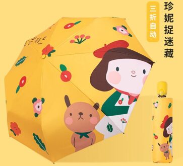Automatische Parasol Vrouwelijke Vouwen Kleine Draagbare Mooie Zonnescherm Zonnebrandcrème Anti Ultraviolet Student Paraplu Dual Purpose s Hide en Seek