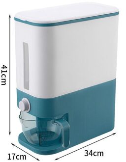 Automatische Plastic Granen Dispenser Opbergdoos Maatbeker Keuken Voedsel Tank Rijst Container Organizer Graan Opslag Blikjes chu mi tong blauw