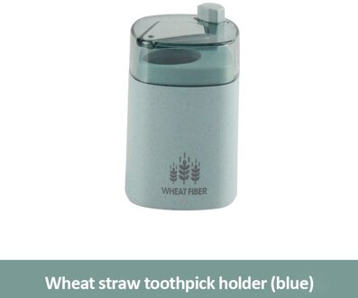 Automatische Pop-Up Tandenstoker Box Tandenstoker Houder Container Tarwe Stro Huishoudelijke Tafel Tandenstoker Opbergdoos Tandenstoker Dispenser blauw