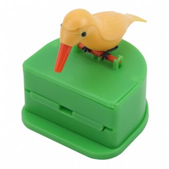 Automatische Pop-Up Tandenstoker Doos Plastic Kleine Vogel Tandenstoker Opbergdoos Tandenstoker Houder Woonkamer Decoratie Benodigdheden geel vogel on groen