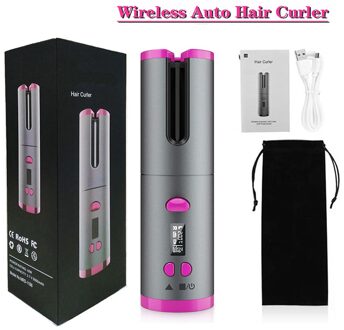 Automatische Roterende Haar Krultang Draadloze Krultang Beach Wave Haar Tang Curling Wand Draadloze Haar Crimper Styling Tools grijs
