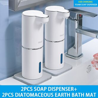 Automatische Schuim Zeepdispensers Badkamer Slimme Wassen Hand Machine Met Usb Opladen Wit Abs Materiaal 2stk mat reeks