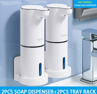Automatische Schuim Zeepdispensers Badkamer Slimme Wassen Hand Machine Met Usb Opladen Wit Abs Materiaal 2stk rack reeks