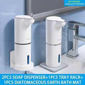 Automatische Schuim Zeepdispensers Badkamer Slimme Wassen Hand Machine Met Usb Opladen Wit Abs Materiaal 2stk reeks