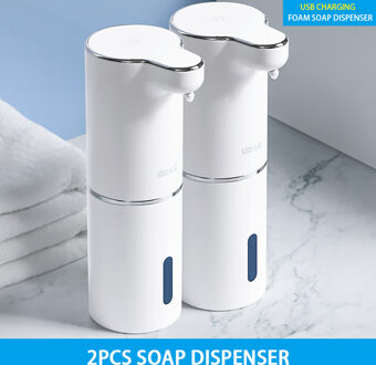 Automatische Schuim Zeepdispensers Badkamer Slimme Wassen Hand Machine Met Usb Opladen Wit Abs Materiaal 2stk Soap dispenser