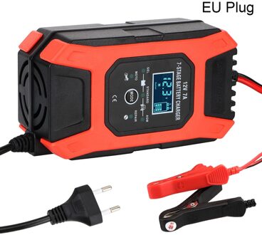 Automatische Slimme Auto Acculader Digitale Lcd Display 12V 7A 7 Podium Nat Droog Lood-zuur Batterij-Opladers EU 12V 7A