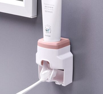 Automatische Tandpasta Dispenser Automatische Tandpasta Knijpen Tandenborstelhouder Badkamer Opslag Punch-Gratis Tandenborstelhouder roze