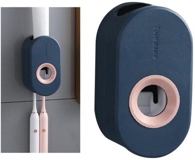Automatische Tandpasta Dispenser Squeezer Wall Mount Plastic Stofdicht Houder Plakken Despensers Badkamer Goedkope Squeezers Douche Set donker blauw