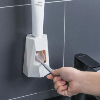 Automatische Tandpasta Squeezers Wandmontage Tandpasta Opslag Rack Organizer Draagbare Tandpasta Dispenser Badkamer Accessoires B wit