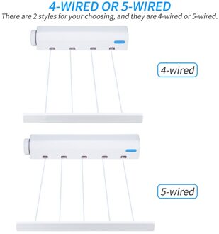 Automatische Telesco Wasserij Opslag Organisatie Indoor Clotheslines Muur Intrekbare Wasdroger Droogrek Handdoek-Rack Gereedschap 5wired