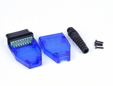 Automotive OBD2 16pin Connector Male Obd Behuizing Met Plug + Case + Sr + Schroef Obdii blauw