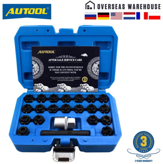 AUTOOL 22pcs Wheel Anti-Theft Lock Key Removal Tool Kit for VW Audi Volkswagen Lug Nuts Screw Remover with 12.7mm Socket Adapter