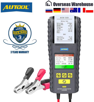 AUTOOL BT860 12- 24V Car Battery Tester with Printer & Real Time Temperature Monitoring 3.2inch Color Screen Battery Tester Tool