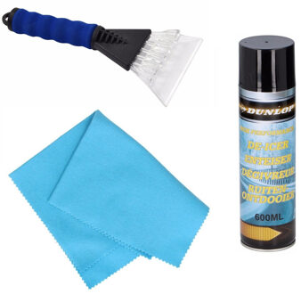 Autoramen IJskrabber soft grip 25 cm met ruitenontdooi spray en anti-condens doek - IJskrabbers Blauw