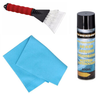 Autoramen IJskrabber soft grip 25 cm met ruitenontdooi spray en anti-condens doek - IJskrabbers Rood