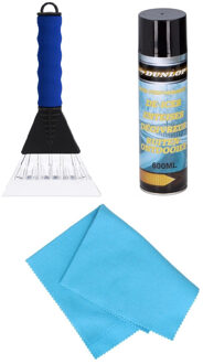 Autoramen IJskrabber soft grip 26 cm met ruitenontdooi spray en anti-condens doek - IJskrabbers Blauw