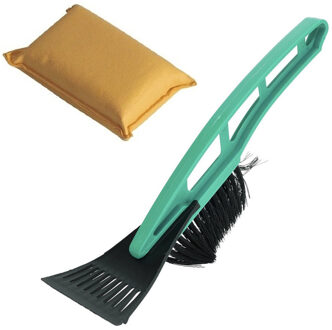 Autoramen stevige IJskrabber met borstel groen 31 cm met anti-condens spons - IJskrabbers