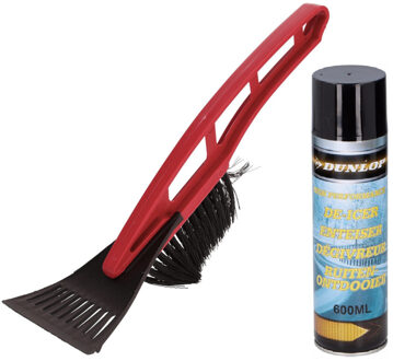 Autoramen stevige IJskrabber met borstel rood 31 cm met ruiten ontdooier spray