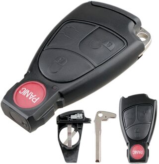 Autosleutel 4 Knoppen (3 + Paniek) fob Case Shell Vervanging Smart Key Remote Cover Met Balde En Batterij Houder Fit Voor Mercedes Benz